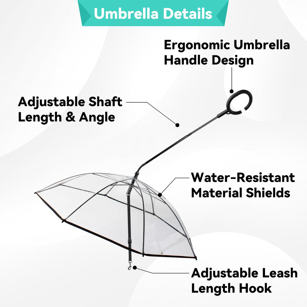 Enjoying Dog Umbrella for Small Dogs, Clear Dog Umbrella Leash, Rainproof Waterproof, Doggy Walking Rain Umbrella with Adjustable Leash, Small Puppy Outdoor Rain Gear