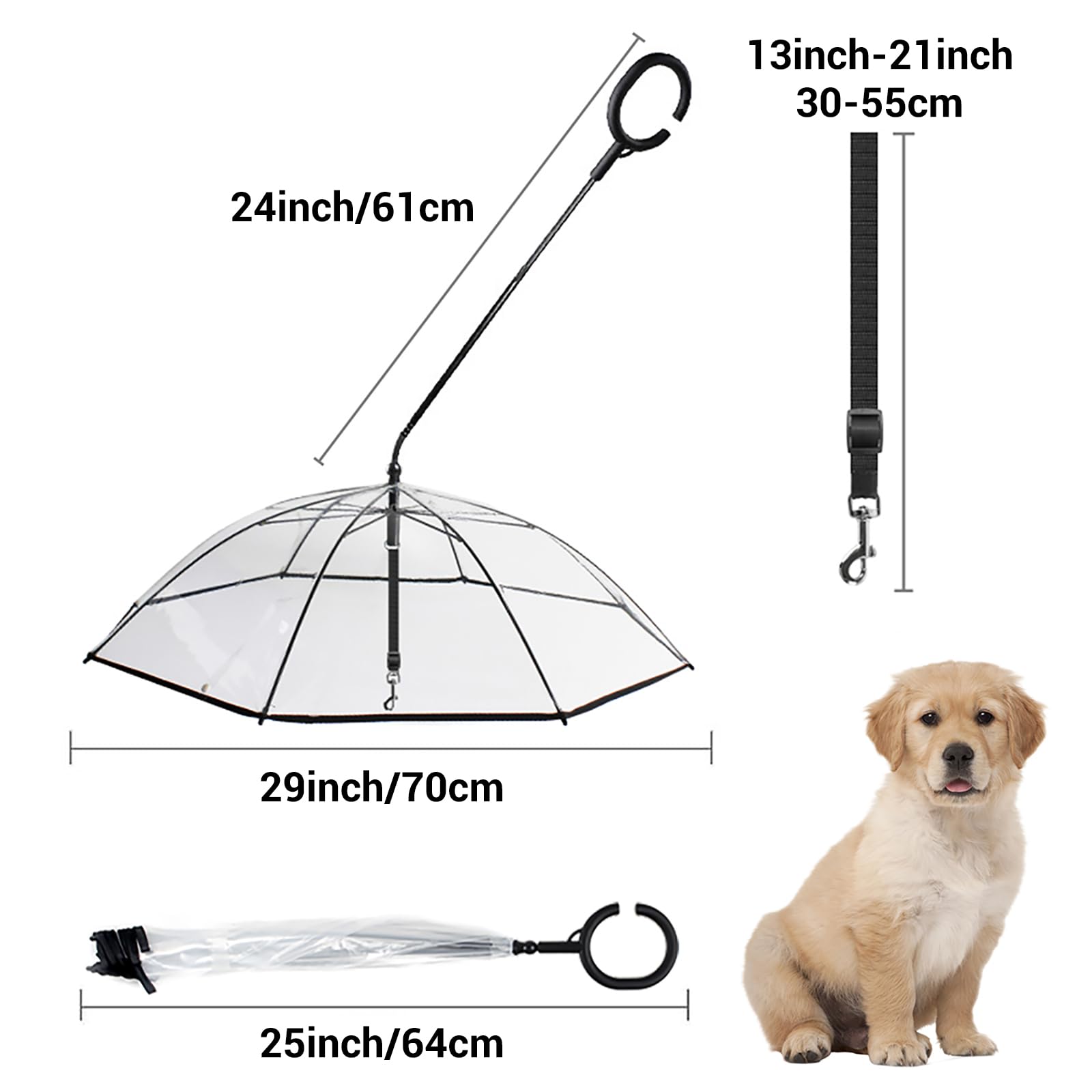 Enjoying Dog Umbrella for Small Dogs, Clear Dog Umbrella Leash, Rainproof Waterproof, Doggy Walking Rain Umbrella with Adjustable Leash, Small Puppy Outdoor Rain Gear
