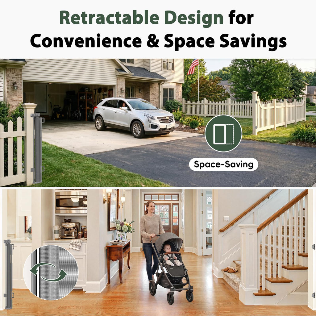Retractable Baby Gates Extra Wide Driveway Gate Garage Fence
