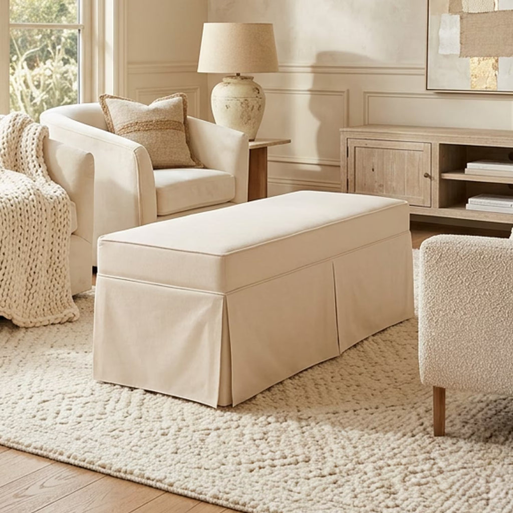 Skirted Upholstered Bench with Gingham Pattern